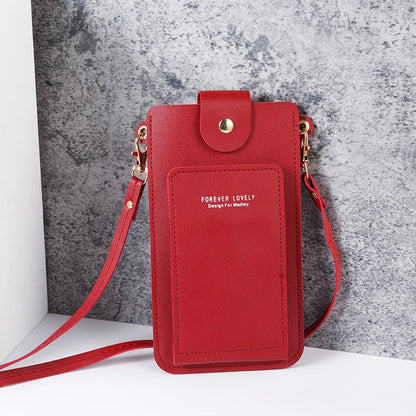 solid color fashion simple shoulder bag slung mobile phone bag women's driver's license card wallet - BeeTrendyShop.COM