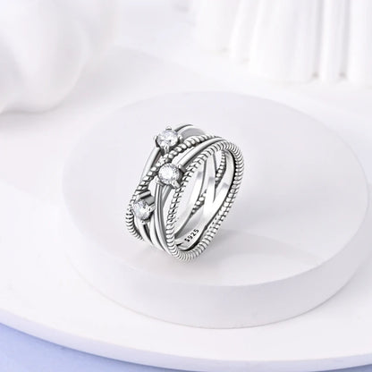 925 Sterling Silver Zircon Star Geometric Ring – Engagement Jewelry for Women