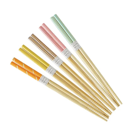 5-Pair Cute Multi-Color Bamboo Chopsticks Set – Non-Slip Household Wooden Tableware