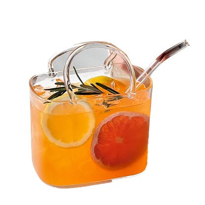770ML Handbag Glass Beverage Cup with Straw – Cocktail Fruit Tea Juice Mug