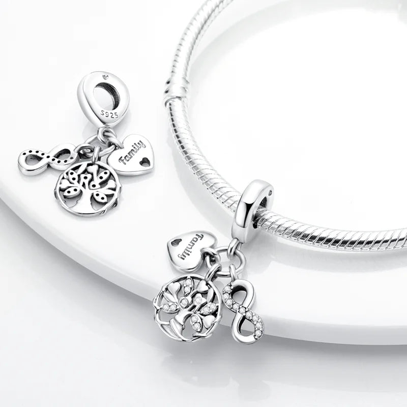 925 Sterling Silver Love Heart Family Charm Bead – DIY Jewelry Gift for Women