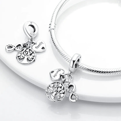 925 Sterling Silver Love Heart Family Charm Bead – DIY Jewelry Gift for Women