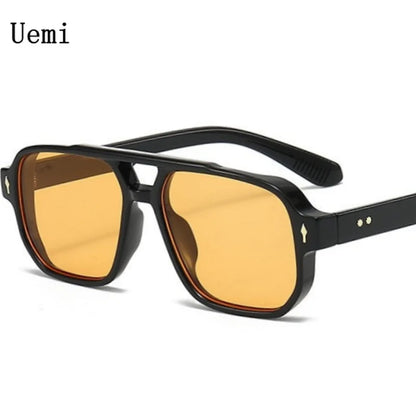 Retro Double Bridge Square Sunglasses – Luxury Rivet Design UV400 Unisex