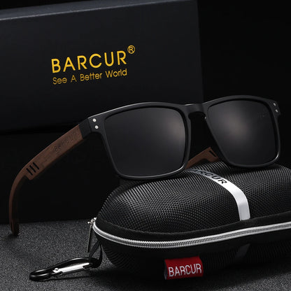 BARCUR Handmade Wood Sunglasses – Polarized UV400 Square Frame