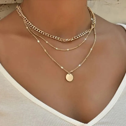 Vintage Layered Pendant Necklace – Women’s Link Chain Fashion Jewelry