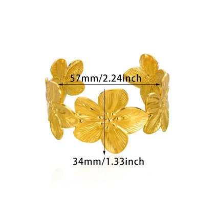 Flower Chunky Opening Bangle – Waterproof Stainless Steel Wide Bracelet for Women