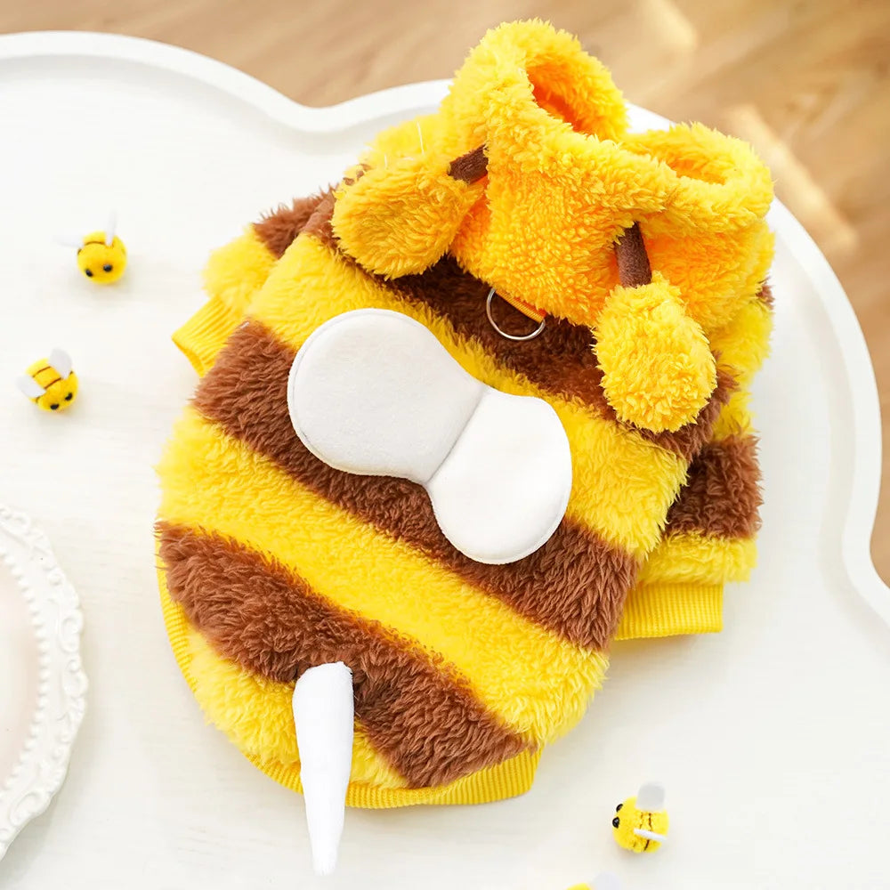 Bee-Themed Pet Hoodie – Warm Fleece Costume for Dogs & Cats
