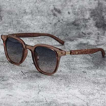 Retro Wood Grain Sunglasses – UV400 Square Frame for Men & Women