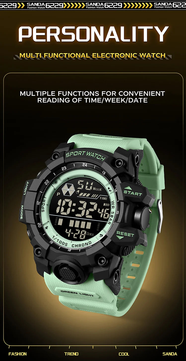 SANDA 6229 Digital Watches for Men Waterproof Luminous Outdoor Sports Watch Fashion Clock Simple Multifunction Male Wristwatch - BeeTrendyShop.COM