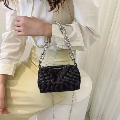 Allover Rhinestone Bucket Bag, Glitter Chain Prom Purse, Women's Mini Crossbody Bag - BeeTrendyShop.COM
