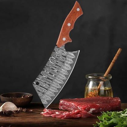 Forged Kitchen Chef Knife – Laser Pattern High Carbon Clad Steel Butcher & Cleaver Knife