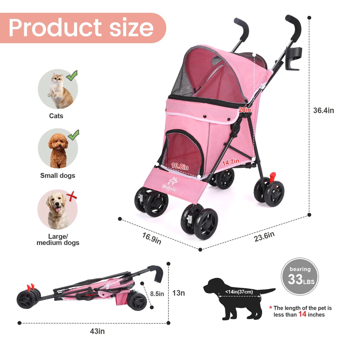 Portable Pet Stroller - Breathable Carrier for Small Dogs & Cats
