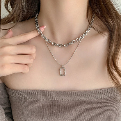 Square Double Link Layered Necklace Set – Punk Hip Hop Chain for Women