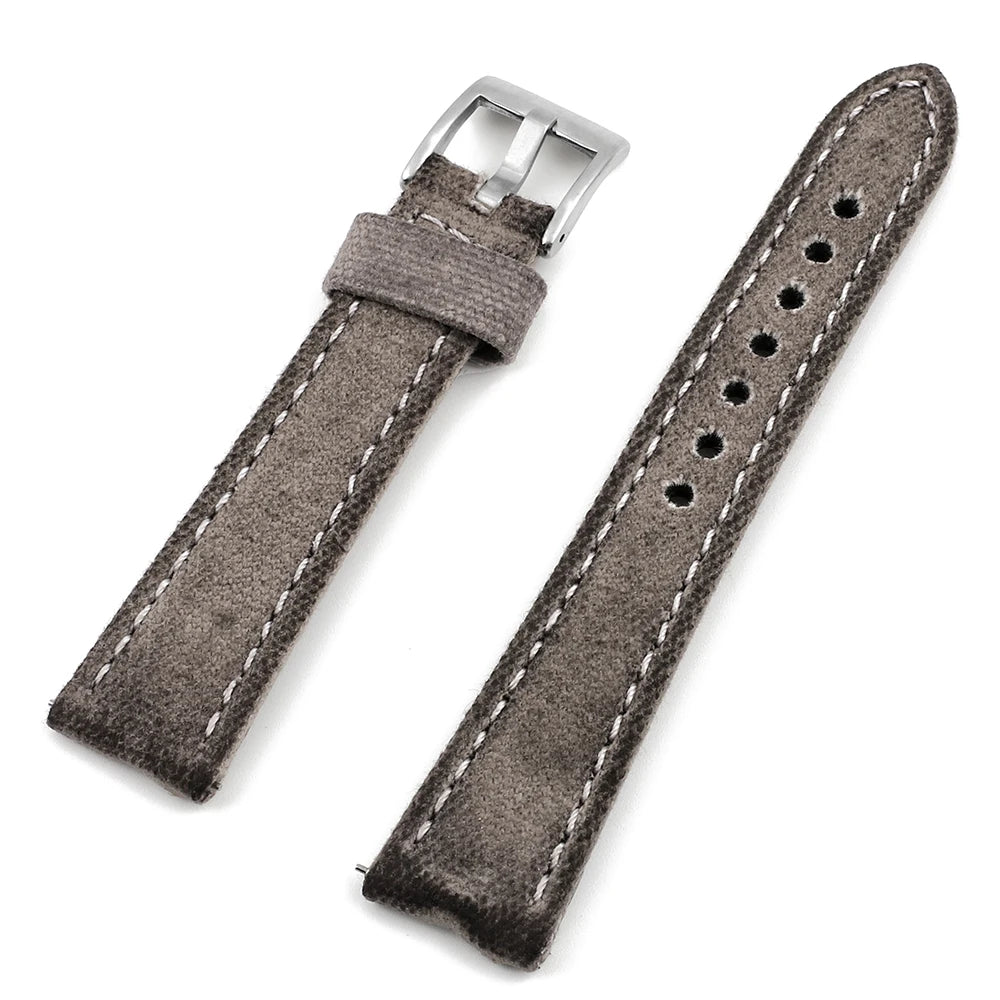 Retro Wet Wax Canvas Watch Band 18mm 19mm 20mm 21mm 22mm Gray Blue Brown Green Denim Strap Replacement Quick Release Watchbands - BeeTrendyShop.COM