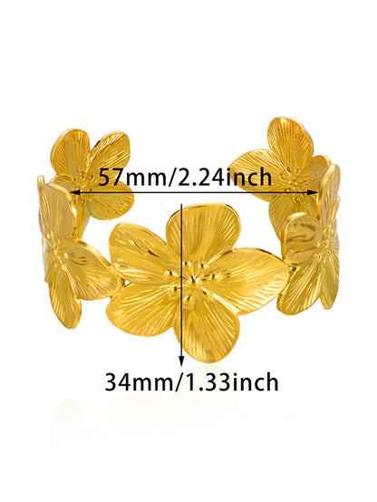 Flower Chunky Opening Bangle – Waterproof Stainless Steel Wide Bracelet for Women
