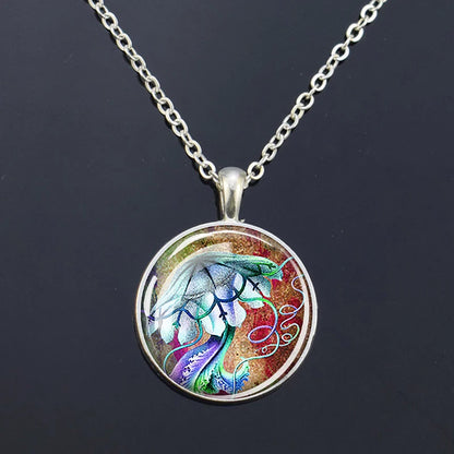 Ocean Marine Animal Glass Dome Pendant Necklace – Sea Turtle, Dolphin & Starfish Long Chain