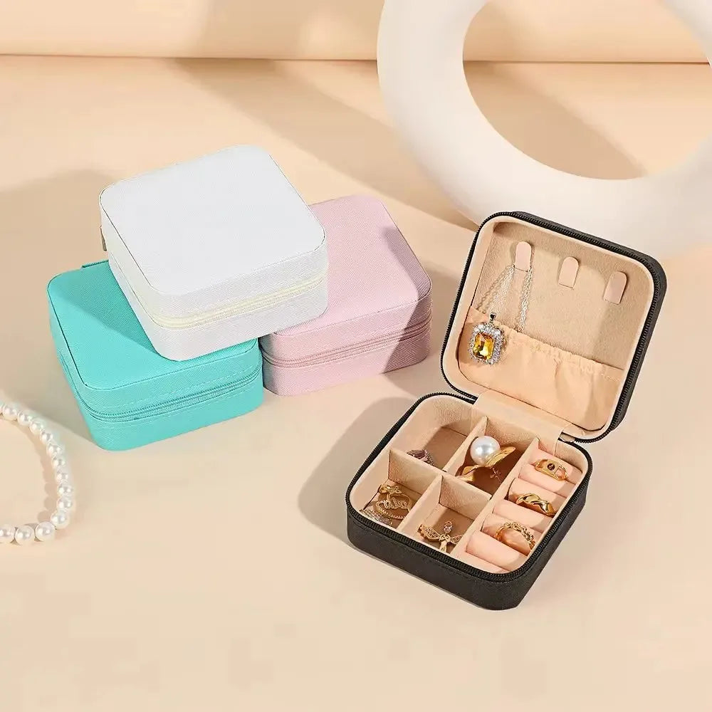Portable Mini Leather Jewelry Travel Organizer Box – Earrings, Rings & Necklace Case