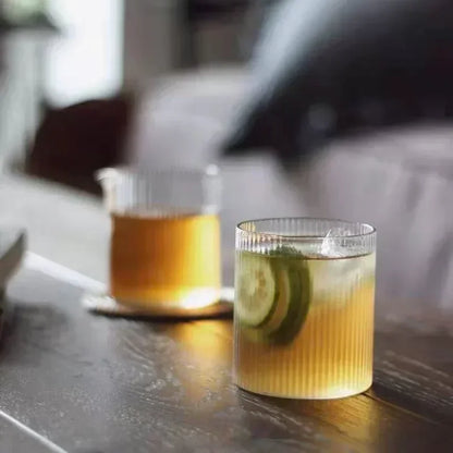Japanese Striped Glass Coffee Cup – Water Wine Whiskey Juice Wineglass