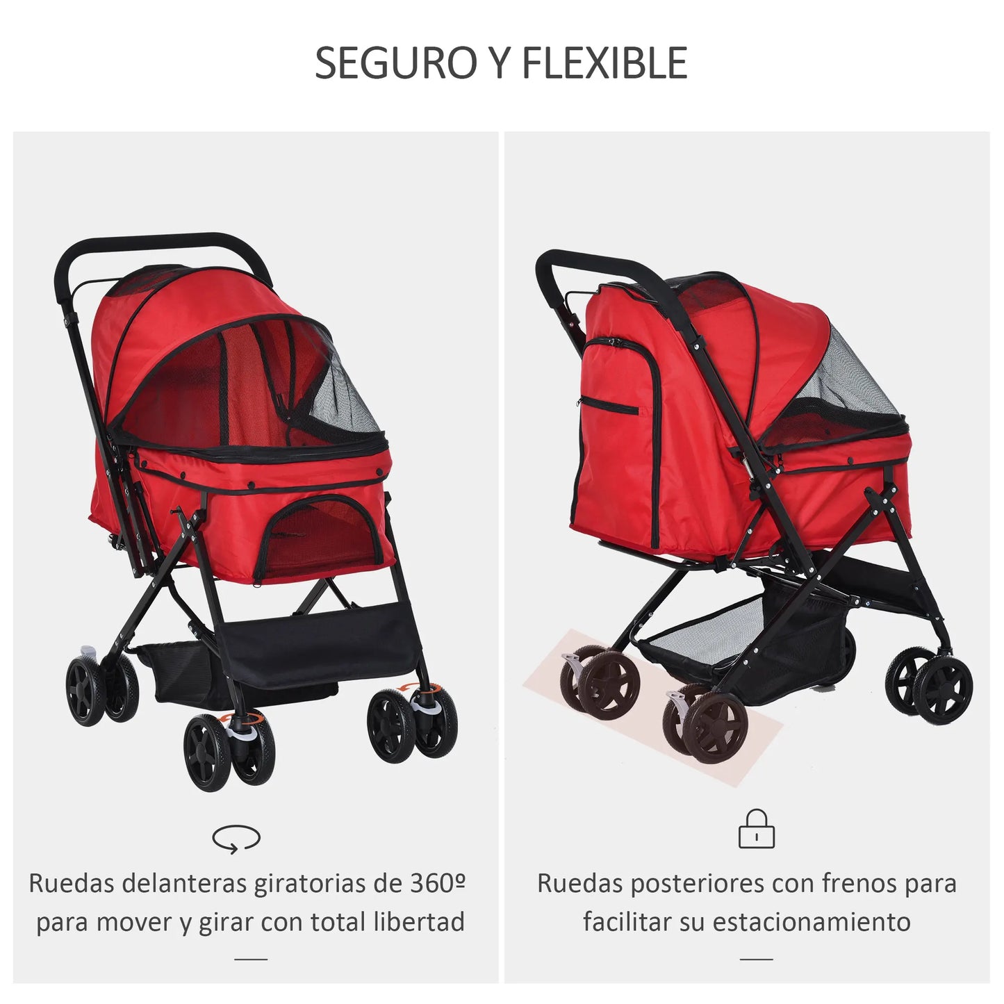 Pawhut Adjustable Canopy Pet Stroller - Lightweight & Foldable