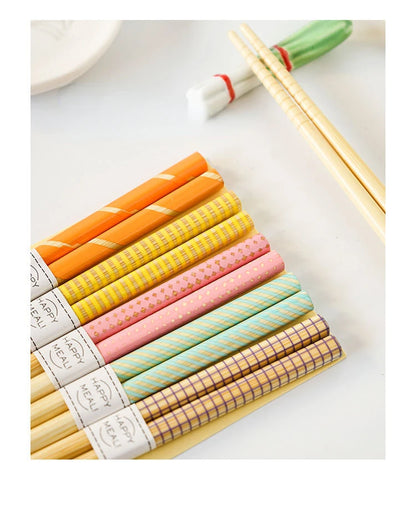 5-Pair Cute Multi-Color Bamboo Chopsticks Set – Non-Slip Household Wooden Tableware