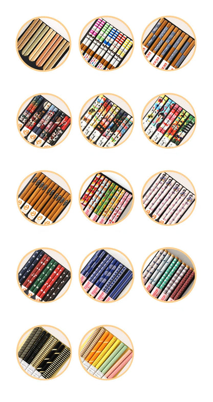 5-Pair Cute Multi-Color Bamboo Chopsticks Set – Non-Slip Household Wooden Tableware