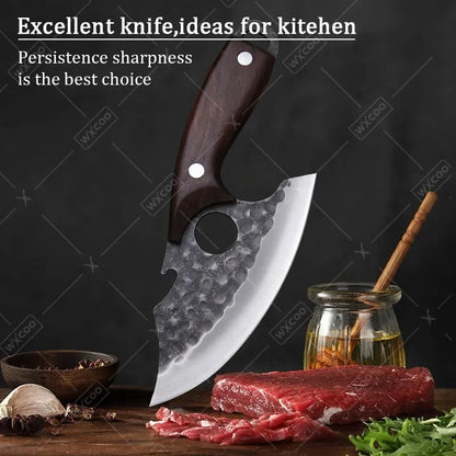 WXCOO Hand Forged Butcher Knife – High Carbon Steel BBQ & Meat Cutting Chef Knife