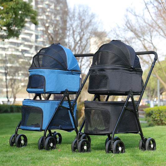 4-Wheel Pet Jogger - All-Terrain Stroller with Storage Basket