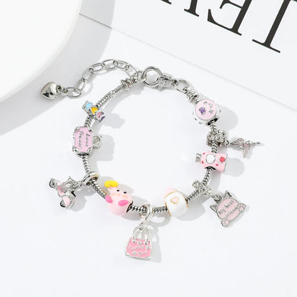 Kawaii Kirby Anime Bracelet – Pink Pendant Snake Chain Bangle