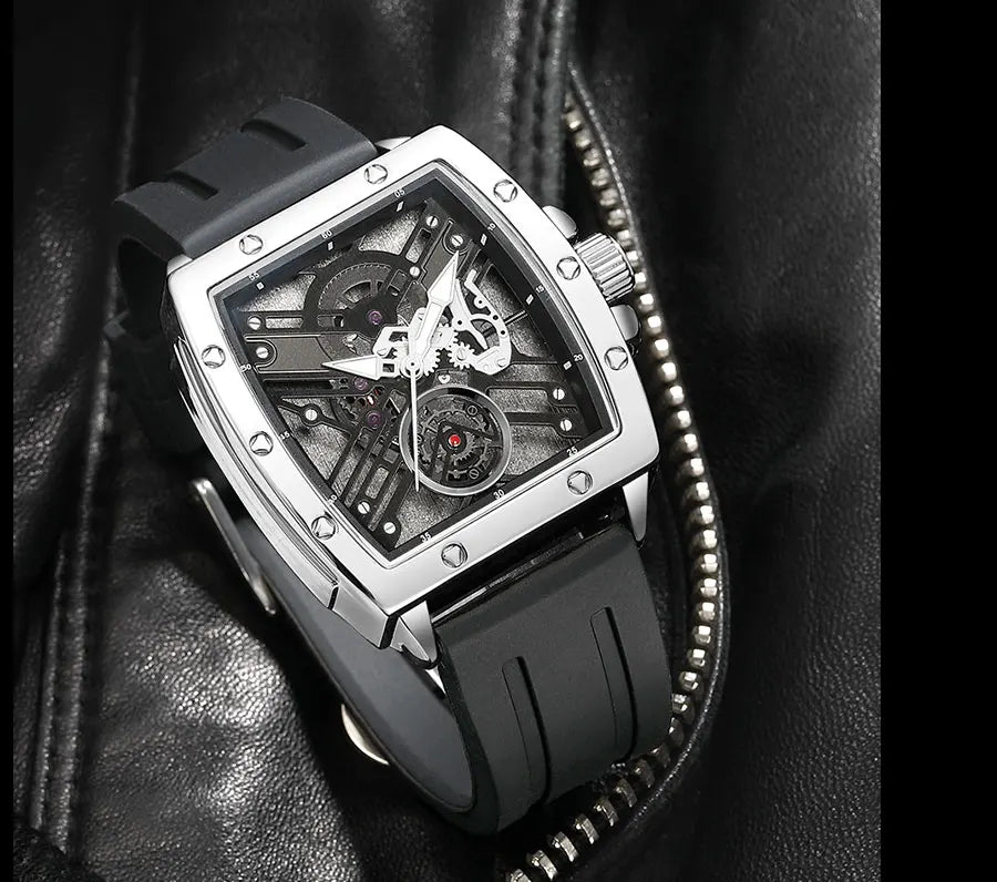 MEGIR & RUIMAS Quartz Watches for Men Military Sport Silicone Strap Wristwatch Tonneau Dial 3atm Waterproof Luminous Hands 310 - BeeTrendyShop.COM