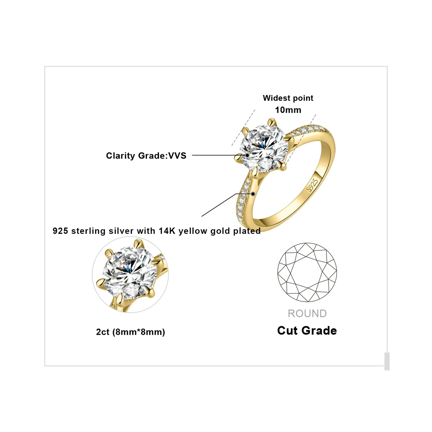 JewelryPalace Moissanite D Color 1ct 1.5ct 2ct 3ct Round S925 Sterling Silver Wedding Engagement Ring for Women