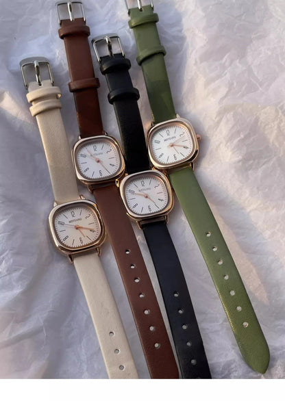 Casual Wrist Watches Retro Square Quartz Digital Mini Dial Leather Strap Fashionable Clock Waterproof Wristwatch for Women - BeeTrendyShop.COM
