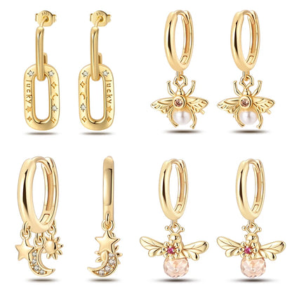 Pandach 925 Silver Pearl Bee Star Moon Stud Earrings – Trending Fashion Jewelry for Women
