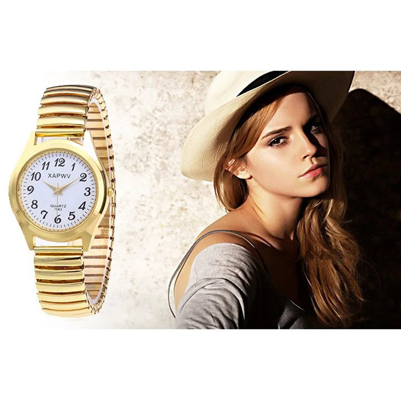 Classic Large Dial Elastic Quartz Fashionable Couple Watch Spring Steel Band Retro Large Digital Student Elderly Watches - BeeTrendyShop.COM