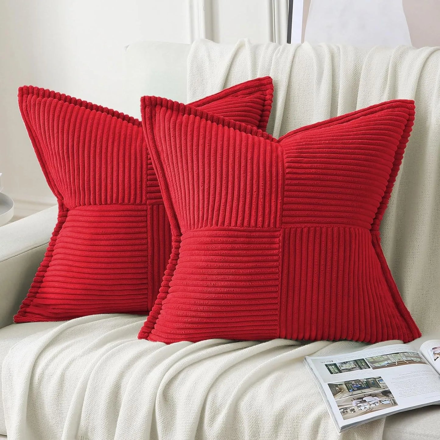 Broadside Ttriped Throw Cushion Cover 45x45cm Corduroy Pillow Covers with Splicing 18x18Inch Pillowcase for Sofa  Bed Livingroom