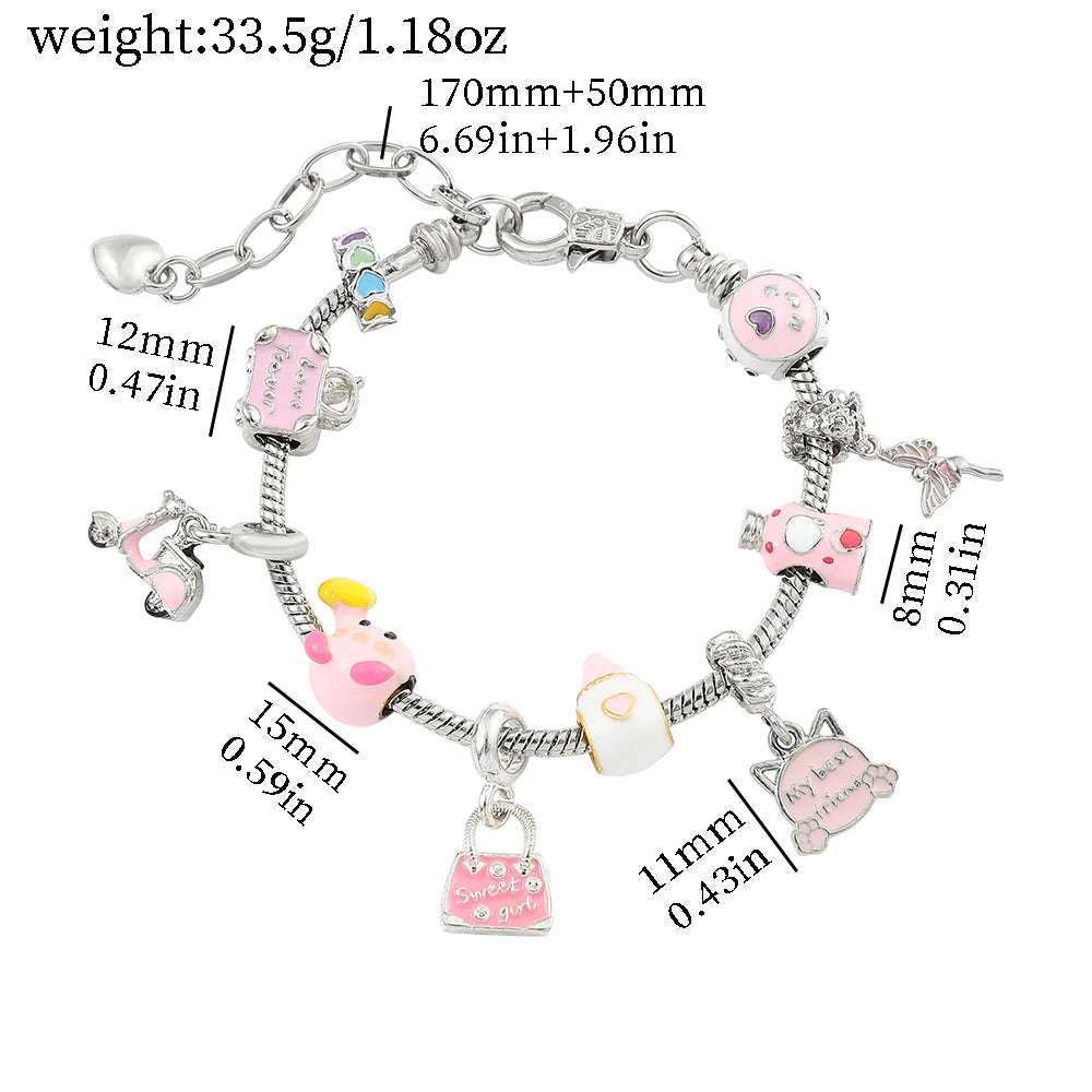 Kawaii Kirby Anime Bracelet – Pink Pendant Snake Chain Bangle