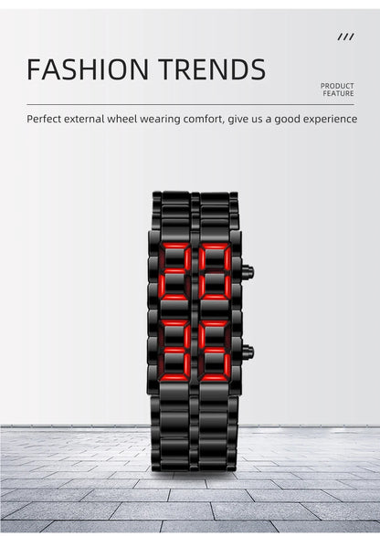 Fashion Mens Digital Lava Wrist Watch Men Black Full Metal Red Blue LED Display Watches Gifts for Male Boy Sport Creative Clock - BeeTrendyShop.COM
