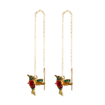 Hummingbird CZ Drop Earrings – Gold Color Zinc Alloy Long Dangle Earrings for Women