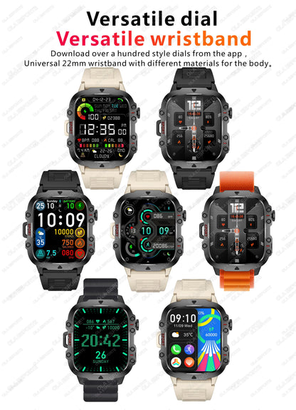 Military Smartwatch for Men – IP68 5ATM Waterproof, Outdoor Fitness Tracker, Health Monitor, Bluetooth