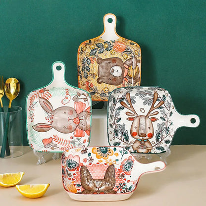 Forest Animals Ceramic Baking Pan with Handle – Salad Bowl & Au Gratin Dish