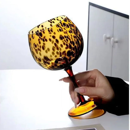 Vintage Leopard Print Wine Glass – Art Goblet for Cocktail Whisky Burgundy