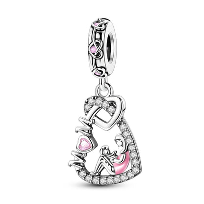925 Sterling Silver Mom & Daughter Heart Charm – Mother's Day DIY Jewelry