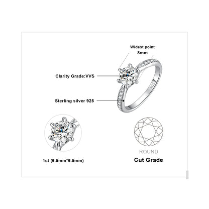 925 Sterling Silver Moissanite Engagement Ring – D Color 1-3ct for Women