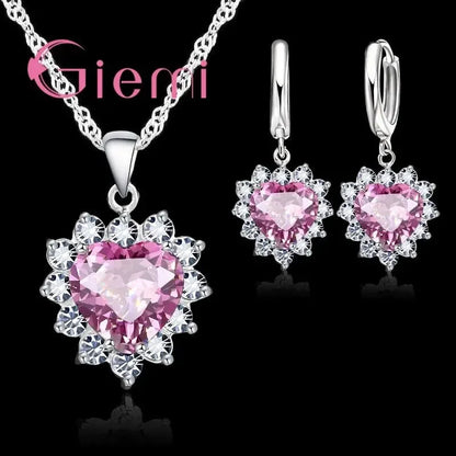 Love Heart Crystal Jewelry Set – Necklace & Earrings for Women