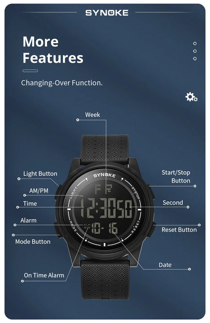 Ultra-Thin Digital Watch – Waterproof, Stopwatch, Wide-Angle Display for Men & Women