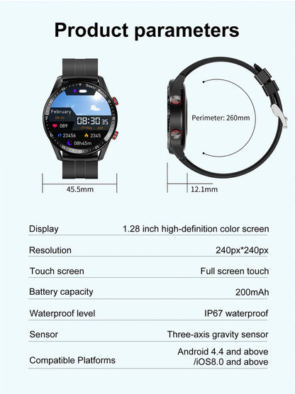 ECG+PPG Smartwatch – Laser Health Monitor, Blood Pressure, Bluetooth Call, Waterproof with Box