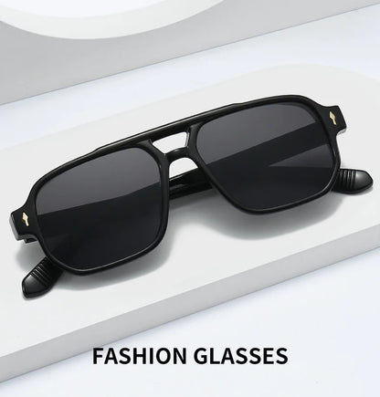 Retro Double Bridge Square Sunglasses – Luxury Rivet Design UV400 Unisex