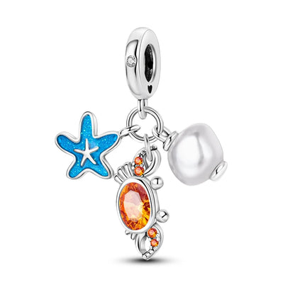 925 Sterling Silver Blue Crab & Red Lobster Charm Bead – Ocean DIY Jewelry