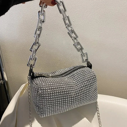 Allover Rhinestone Bucket Bag, Glitter Chain Prom Purse, Women's Mini Crossbody Bag - BeeTrendyShop.COM