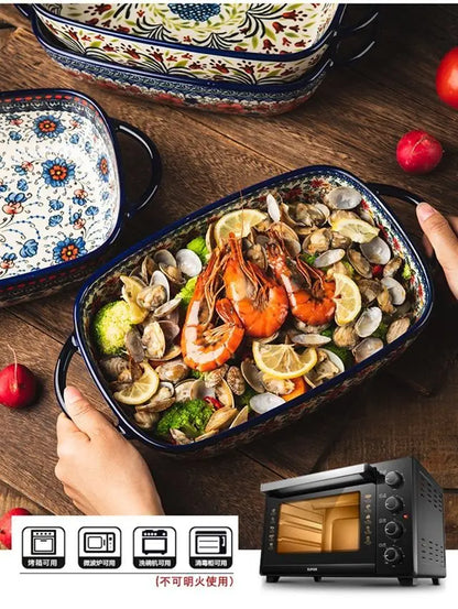 Polish-Style Ceramic Baking Tray – Oven & Microwave-Safe Large Salad & Fruit Cake Rectangular Plate