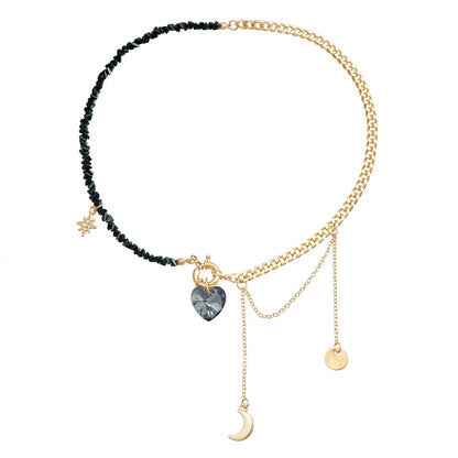 Y2K Heart Pendant Multilayer Choker Necklace – Glass & Zinc Alloy Women’s Jewelry